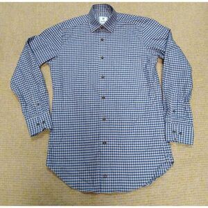 David donahue mens small gingham plaid tan blue button down longsleeve shirt